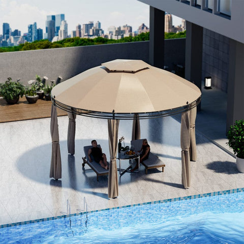 Costway Canopies & Gazebos 11.5 Feet Outdoor Patio Round Dome Gazebo Canopy Shelter with Double Roof Steel by Costway 30947165 11.5 Feet Patio Round Dome Gazebo Canopy Shelter Double Roof Steel