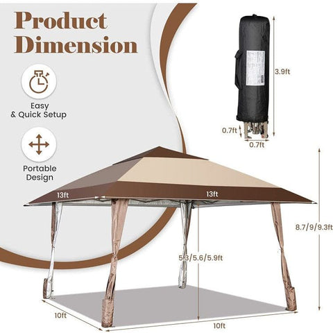 Costway Canopies & Gazebos 13 x 13 Feet Pop-Up Feet Patio Gazebo with Wheels by Costway 63749825