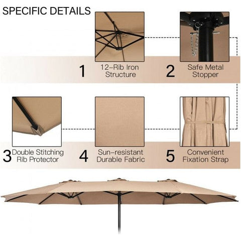 Costway Canopies & Gazebos 15 Feet Double-Sided Twin Patio Umbrella with Crank and Base Coffee in Outdoor Market by Costway 72630198 15 Feet Double-Sided Twin Patio Umbrella with Crank and Base Coffee in Outdoor Market SKU# 72630198