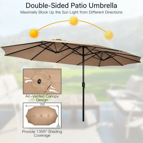 Costway Canopies & Gazebos 15 Feet Double-Sided Twin Patio Umbrella with Crank and Base Coffee in Outdoor Market by Costway 72630198 15 Feet Double-Sided Twin Patio Umbrella with Crank and Base Coffee in Outdoor Market SKU# 72630198