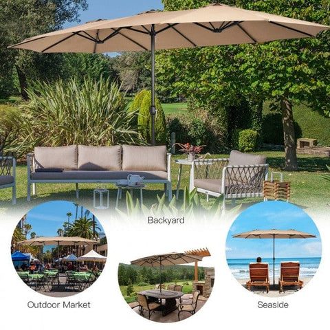 15 Feet Double-Sided Twin Patio Umbrella with Crank and Base Coffee in Outdoor Market SKU# 72630198