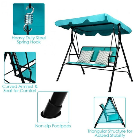 Costway Canopies & Gazebos 3 Person Steel Frame Patio Swing with Polyester Angle and Adjustable Canopy by Costway 3 Person Steel Frame Patio Swing w/Polyester Angle & Adjustable Canopy