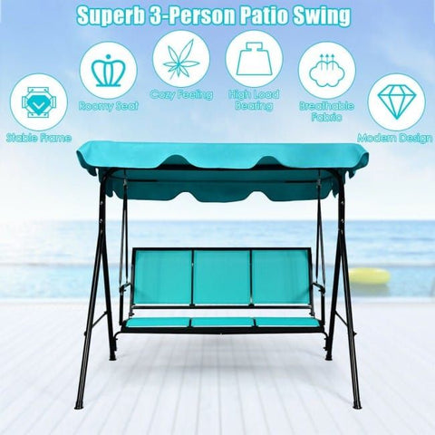 Costway Canopies & Gazebos 3 Person Steel Frame Patio Swing with Polyester Angle and Adjustable Canopy by Costway 3 Person Steel Frame Patio Swing w/Polyester Angle & Adjustable Canopy