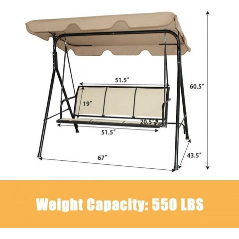 Costway Canopies & Gazebos 3 Person Steel Frame Patio Swing with Polyester Angle and Adjustable Canopy by Costway 3 Person Steel Frame Patio Swing w/Polyester Angle & Adjustable Canopy