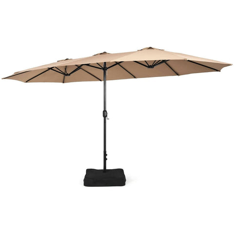 Costway Canopies & Gazebos Coffee 15 Feet Double-Sided Twin Patio Umbrella with Crank and Base Coffee in Outdoor Market by Costway 72630198-Coffee 15 Feet Double-Sided Twin Patio Umbrella with Crank and Base Coffee in Outdoor Market SKU# 72630198