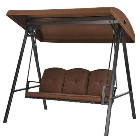 Costway Canopies & Gazebos Coffee Outdoor 3-Seat Porch Swing with Adjust Canopy and Cushions by Costway 93785026-C