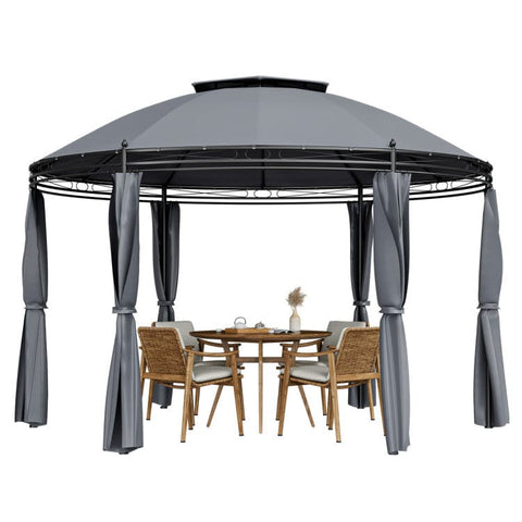 Costway Canopies & Gazebos Gray 11.5 Feet Outdoor Patio Round Dome Gazebo Canopy Shelter with Double Roof Steel by Costway 30947166 11.5 Feet Patio Round Dome Gazebo Canopy Shelter Double Roof Steel