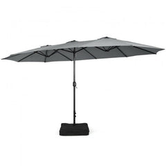 15 Feet Double-Sided Twin Patio Umbrella with Crank and Base Coffee in Outdoor Market by Costway