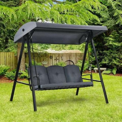 Outdoor 3-Seat Porch Swing with Adjust Canopy and Cushions by Costway