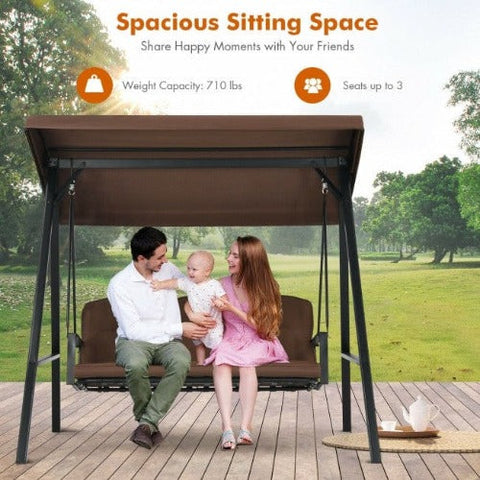 Outdoor 3-Seat Porch Swing with Adjust Canopy and Cushions by Costway