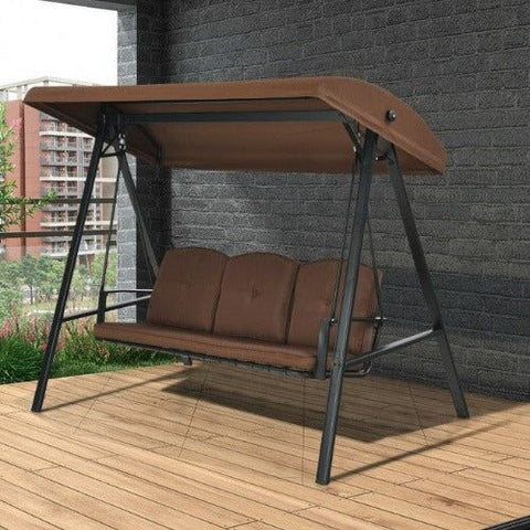 Outdoor 3-Seat Porch Swing with Adjust Canopy and Cushions by Costway