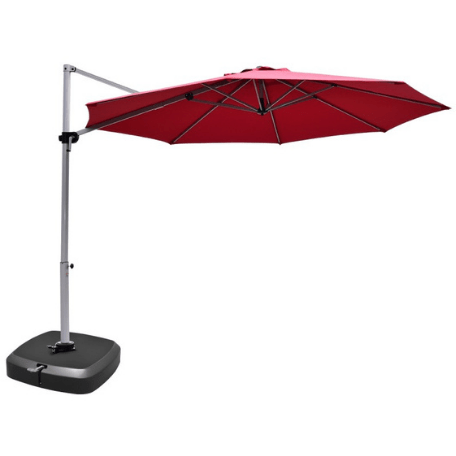 Costway Canopies & Gazebos Red 11' Patio Offset Cantilever Umbrella 360° Rotation Aluminum Tilt by Costway 781880282686 85610932-Tan-Red 11' Patio Offset Cantilever Umbrella 360° Rotation Aluminum Costway