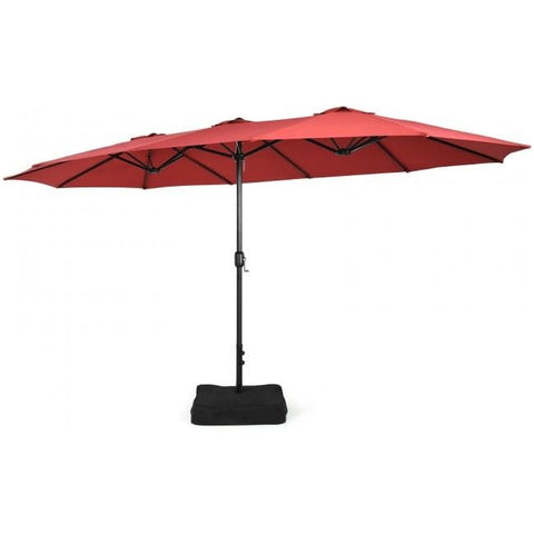 Costway Canopies & Gazebos Wine 15 Feet Double-Sided Twin Patio Umbrella with Crank and Base Coffee in Outdoor Market by Costway 72630198-Wine 15 Feet Double-Sided Twin Patio Umbrella with Crank and Base Coffee in Outdoor Market SKU# 72630198