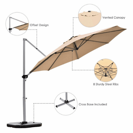 Costway canopy 11' Patio Offset Cantilever Umbrella 360° Rotation Aluminum Tilt by Costway 11' Patio Offset Cantilever Umbrella 360° Rotation Aluminum Tilt Costway