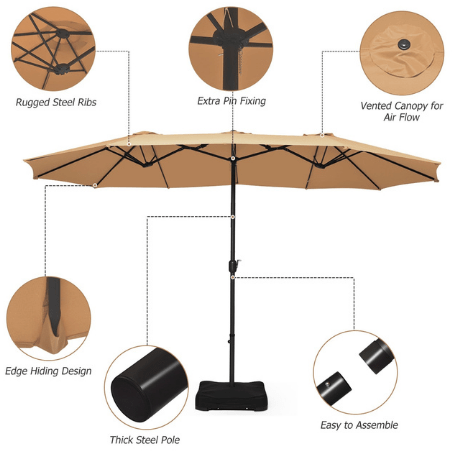 Costway canopy 15 Foot Extra Large Patio Double Sided Umbrella with Crank and Base by Costway 15 Foot Extra Large Patio Double Sided Umbrella with Crank Base Costway