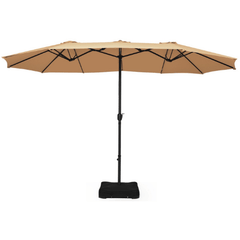 Costway canopy Beige 15 Foot Extra Large Patio Double Sided Umbrella with Crank and Base by Costway 47095186 15 Foot Extra Large Patio Double Sided Umbrella with Crank Base Costway