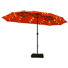 15' Solar LED Patio Double-sided Umbrella with Weight Base by Costway