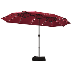 15" Solar LED Patio Double-sided Umbrella with Weight Base by Costway