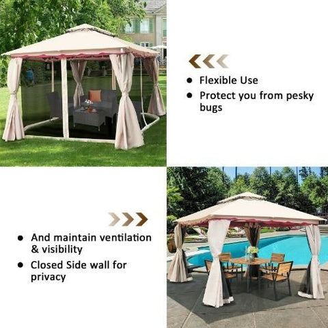 Costway Canopy Tent 10 x 10 ft 2 Tier Vented Metal Gazebo Canopy with Mosquito Netting by Costway 6952938334709 35794802