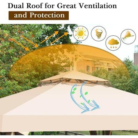 Costway Canopy Tent 10 x 10 ft 2 Tier Vented Metal Gazebo Canopy with Mosquito Netting by Costway 6952938334709 35794802