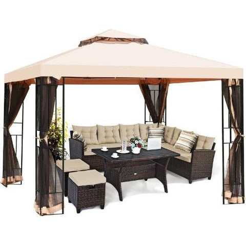 Costway Canopy Tent 10 x 10 ft 2 Tier Vented Metal Gazebo Canopy with Mosquito Netting by Costway 6952938334709 35794802