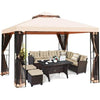 Image of Costway Canopy Tent 10 x 10 ft 2 Tier Vented Metal Gazebo Canopy with Mosquito Netting by Costway 6952938334709 35794802