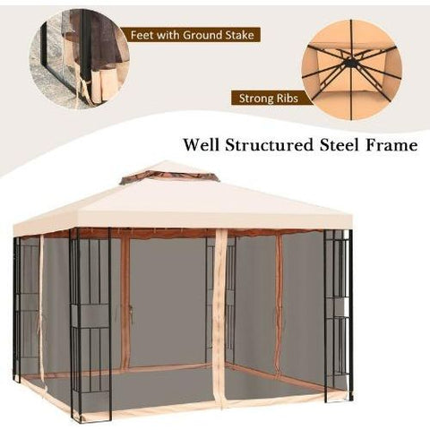 Costway Canopy Tent 10 x 10 ft 2 Tier Vented Metal Gazebo Canopy with Mosquito Netting by Costway 6952938334709 35794802