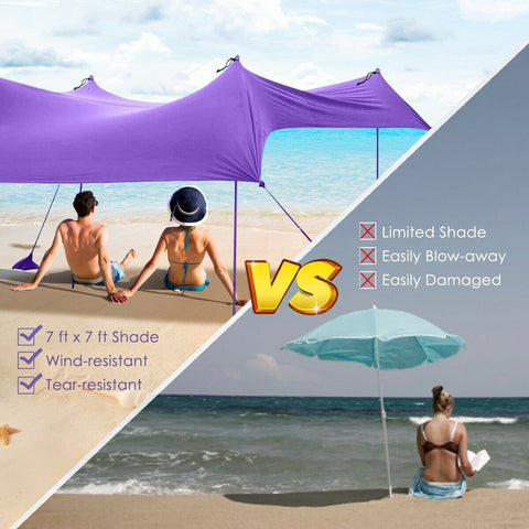 Costway Canopy Tent 7' x 7' Family Beach Tent Canopy Sunshade w/ 4 Poles by Costway