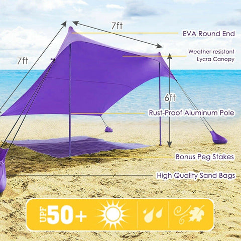 Costway Canopy Tent 7' x 7' Family Beach Tent Canopy Sunshade w/ 4 Poles by Costway