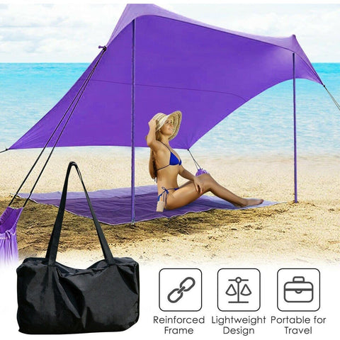 Costway Canopy Tent 7' x 7' Family Beach Tent Canopy Sunshade w/ 4 Poles by Costway