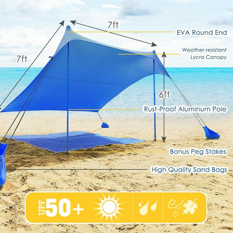 Costway Canopy Tent 7' x 7' Family Beach Tent Canopy Sunshade w/ 4 Poles by Costway