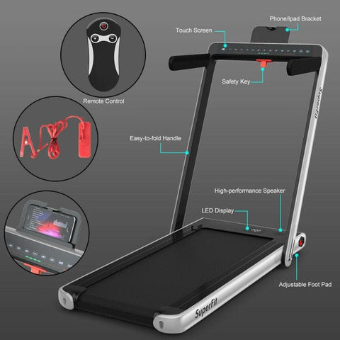 costway Fitness 2.25 HP 2-in-1 Folding Treadmill with Dual Display and App Control by Costway 2.25 HP 2-in-1 Folding Treadmill with Dual Display App Control Costway