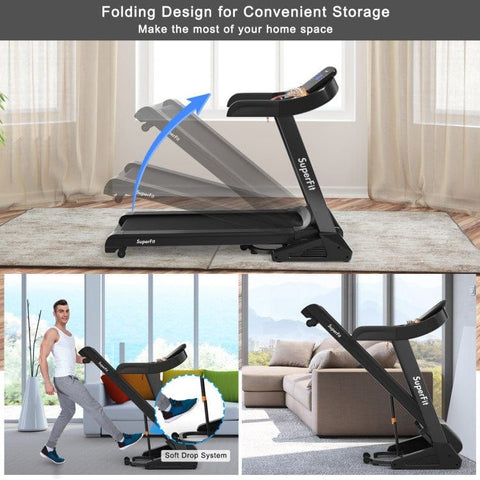 costway Fitness 3.75HP Electric Folding Treadmill with Auto Incline 12 Program APP Control by Costway 2.25HP Electric Folding Treadmill HD LED APP Control Speaker Costway