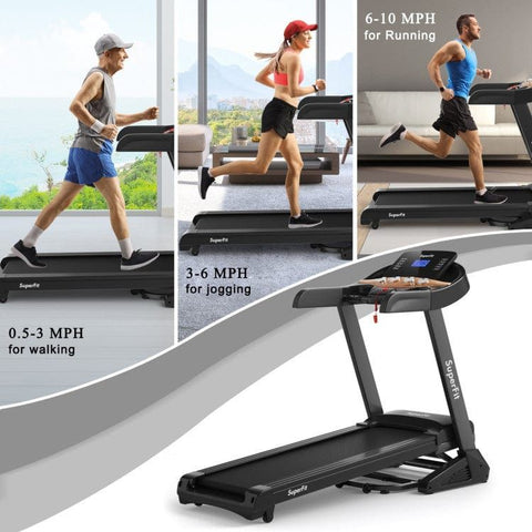 costway Fitness 3.75HP Electric Folding Treadmill with Auto Incline 12 Program APP Control by Costway 2.25HP Electric Folding Treadmill HD LED APP Control Speaker Costway