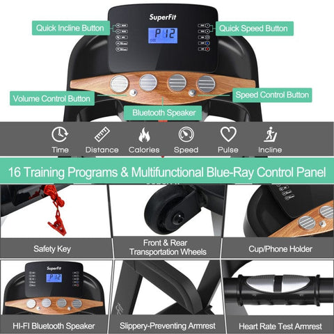 costway Fitness 3.75HP Electric Folding Treadmill with Auto Incline 12 Program APP Control by Costway 2.25HP Electric Folding Treadmill HD LED APP Control Speaker Costway