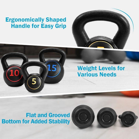 costway Fitness 3 Pieces 5 10 15lbs Kettlebell Weight Set by Costway 781880212225 65247910