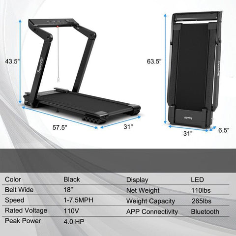 costway Fitness 4.0 HP Foldable Electric Treadmill with LED Touch Screen and APP Connection by Costway Italian Designed Folding Treadmill Heart Rate Belt Button Costway