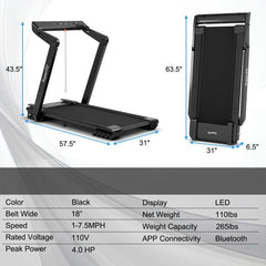 4.0 HP Foldable Electric Treadmill with LED Touch Screen and APP Connection by Costway