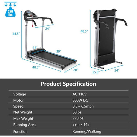 costway Fitness Compact Electric Folding Running Treadmill with 12 Preset Programs LED Monitor by Costway 2.25HP Folding Electric Motorized Power Treadmill Machine LCD Costway