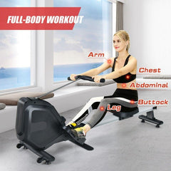 Folding Magnetic Rowing Machine with Monitor Aluminum Rail 8 Adjustable Resistance by Costway