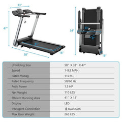 Italian Designed Folding Treadmill with Heart Rate Belt and Fatigue Button by Costway