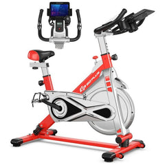 Stationary Silent Belt Adjustable Exercise Bike with Phone Holder and Electronic Display by Costway