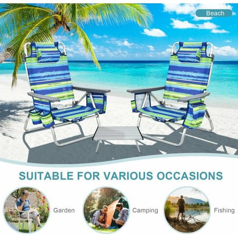 Costway Folding Chairs & Stools 2 Pack 5-Position Outdoor Folding Backpack Beach Table Chair Reclining Chair Set by Costway 2 Pieces Folding Backpack Beach Chair with Pillow by Costway #84052631