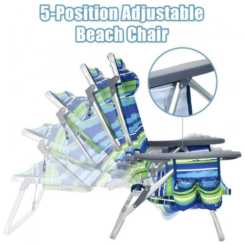 Costway Folding Chairs & Stools 2 Pieces Folding Backpack Beach Chair with Pillow by Costway Portable Beach Chair Set of 2 with Headrest by Costway SKU# 41062578