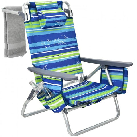 Costway Folding Chairs & Stools 2 Pieces Folding Backpack Beach Chair with Pillow by Costway Portable Beach Chair Set of 2 with Headrest by Costway SKU# 41062578