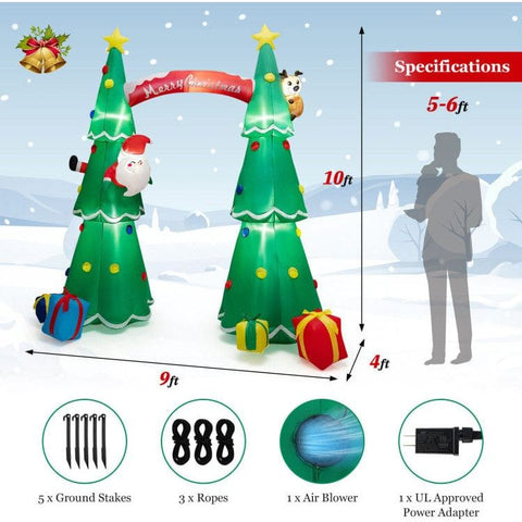 Costway Holiday Ornaments 10 Feet Tall Inflatable Christmas Arch with LED and Built-in Air Blower by Costway 86715439 Christmas Double Snowmen Built-in Rotating LED Lights Costway