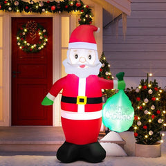 5 Feet Christmas Inflatable Santa Claus Holding Gift Bag for Yard and Garden Lawn by Costway