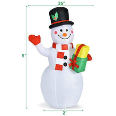 5 Feet Tall Snowman Inflatable Blow up Inflatable with Built-in Colorful LED Lights by Costway