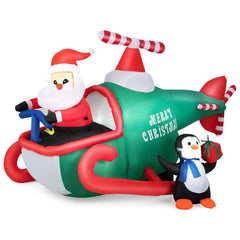 Costway Holiday Ornaments 6.2 Feet Christmas Inflatable Santa Claus Driving Helicopter and Penguin Holding Gift by Costway 07236145