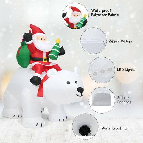 Costway Holiday Ornaments 6.5 Feet Christmas Inflatable Santa Riding Polar Bear with Shaking Head LED Lights by Costway 781880293804 91864327 6.5 Ft Christmas Inflatable Santa Riding Polar Bear Shaking Head LED Lights Costway